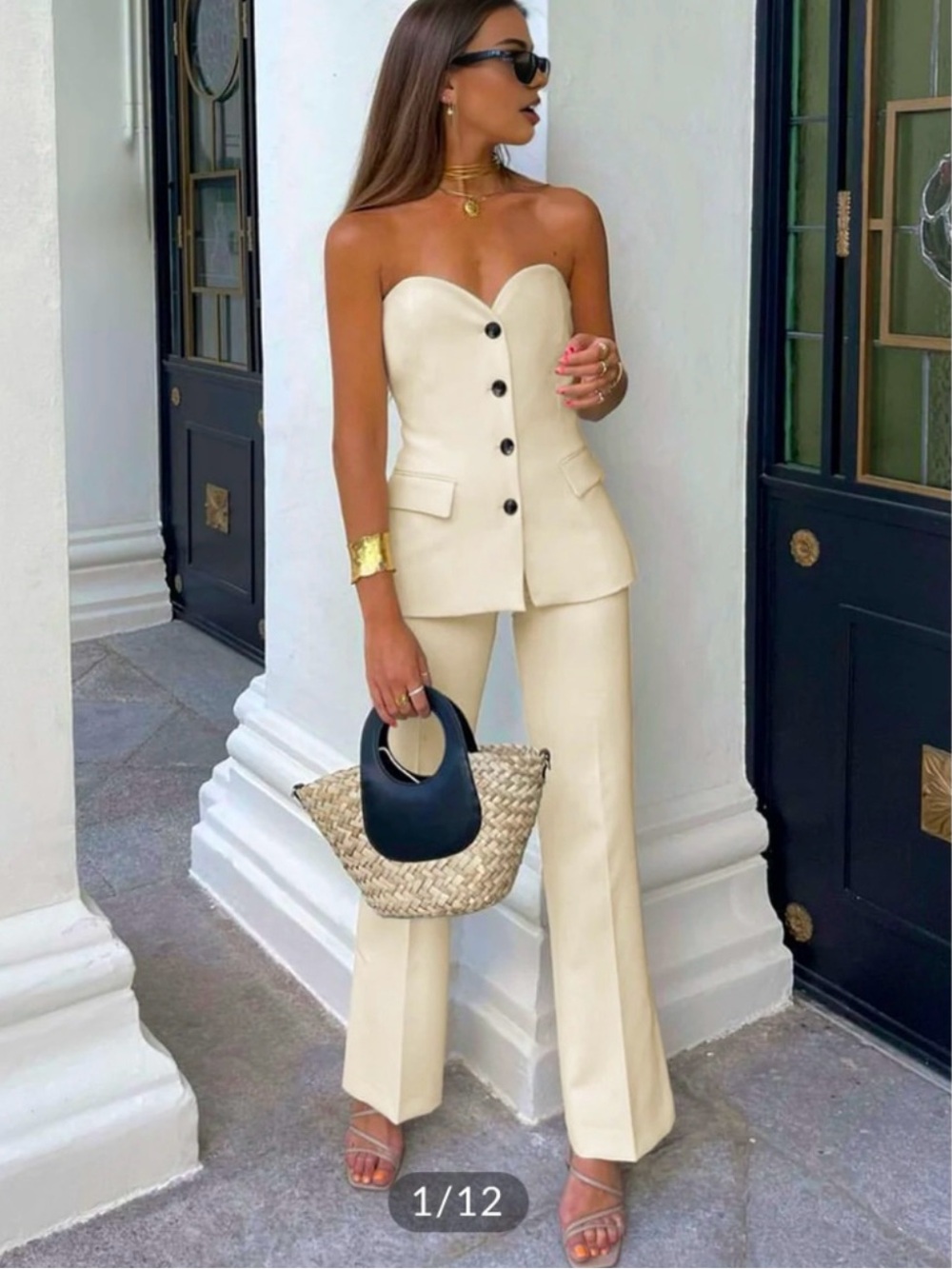 NEW Commense XS Strapless Cream Tailored Suit with Button Front